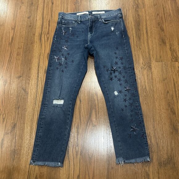 Pilcro Jeans Womens 27 Slim Boyfriend Cropped Raw Hem Embroidered Sequin Stars - Picture 1 of 11